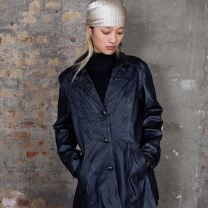 Veste en cuir noir vintage des années 80 et 90, taille S-M, veste pour femme grunge rave, vêtements d'extérieur streetwear