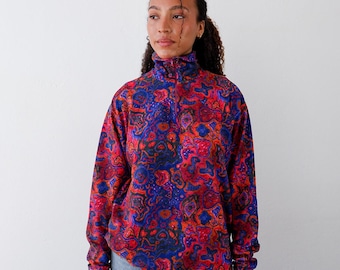 80s Geometric Pattern Sweater, Vintage Colorful Half Zip Pullover, Thin Retro Abstract Sweatshirt L