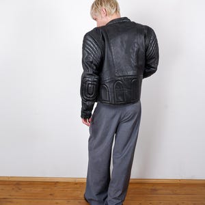 Vintage 80s black motorcycle leatherjacket, grunge biker leather jacket, women S-L, men S-M image 6