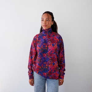 Maglione con motivo geometrico anni '80, pullover vintage colorato con mezza zip, felpa sottile retrò astratta L