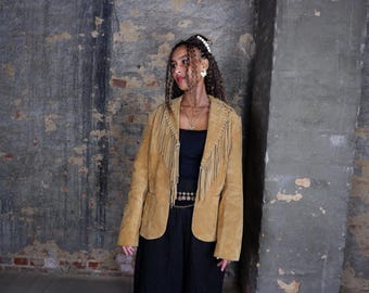 Vintage 90s GIPSY brown fringe jacket (no closure) | M