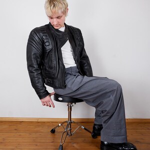 Vintage 80s black motorcycle leatherjacket, grunge biker leather jacket, women S-L, men S-M image 3