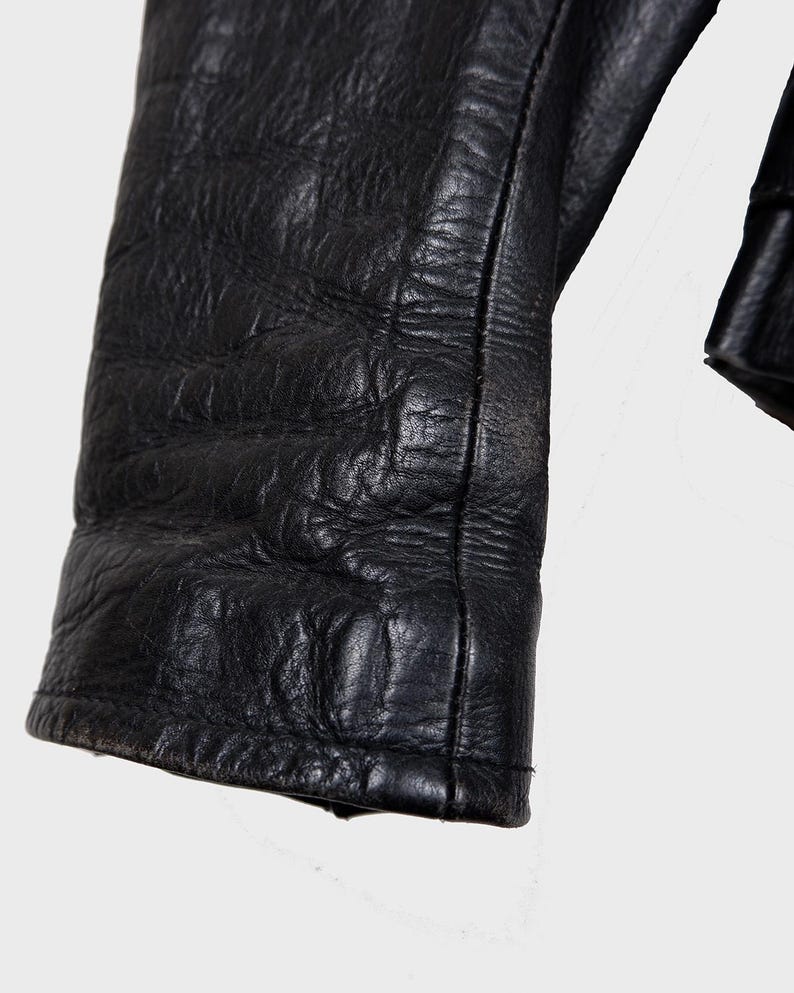 Vintage 80s black motorcycle leatherjacket, grunge biker leather jacket, women S-L, men S-M image 11