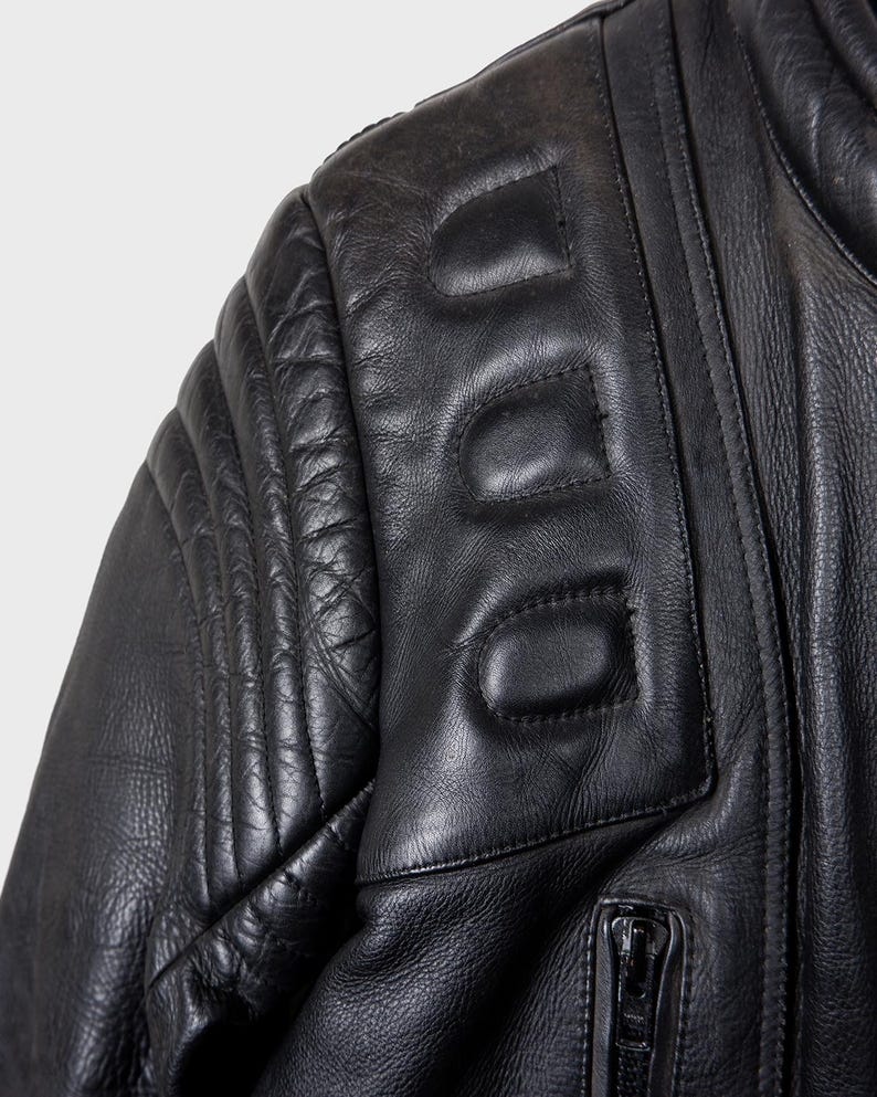 Vintage 80s black motorcycle leatherjacket, grunge biker leather jacket, women S-L, men S-M image 8