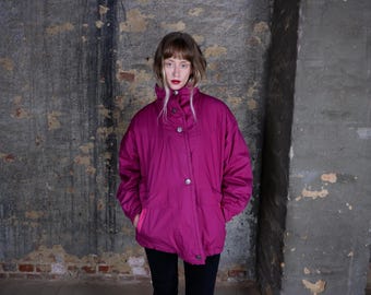 Vintage 80s oversized pink high-collar jacket, lightly padded size S-M, MARCEL CLAIR autumn jacket