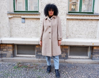 Vintage 80s Llama Fur Coat: Beige Brown A-Line, Size L