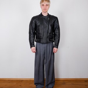 Vintage 80s black motorcycle leatherjacket, grunge biker leather jacket, women S-L, men S-M image 1