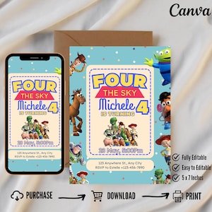 Toy Story Geburtstagseinladung bearbeitbar, Toy Story Geburtstag einladen, Toy Story Geburtstagseinladung, Geburtstagsparty-Einladung Cowboy-Einladung