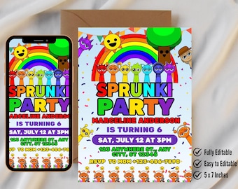 Sprunki Geburtstagsfeier einladen Mädchen, Sprunki Partyeinladung Vorlage, Mädchen oder Jungen-Party einladen, Sprunki Digitale Einladungsvorlage