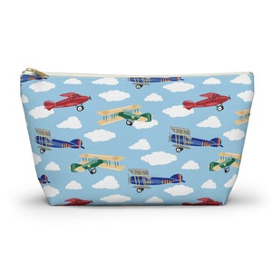 Vintage vliegtuigprint accessoiretasje met T-bodem