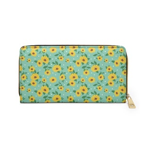 Portefeuille à fermeture éclair et imprimé floral tournesol