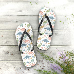 Dinosaur Print Flip Flops - beach sandals, shower shoes, casual footwear, poolside