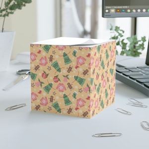Gold Christmas Print Sticky Sheet Note Block Cube
