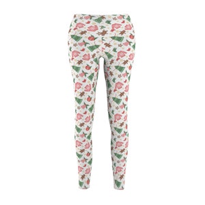 White Christmas Print Medium Scale Women&#39;s Yoga Pants Casual Leggings