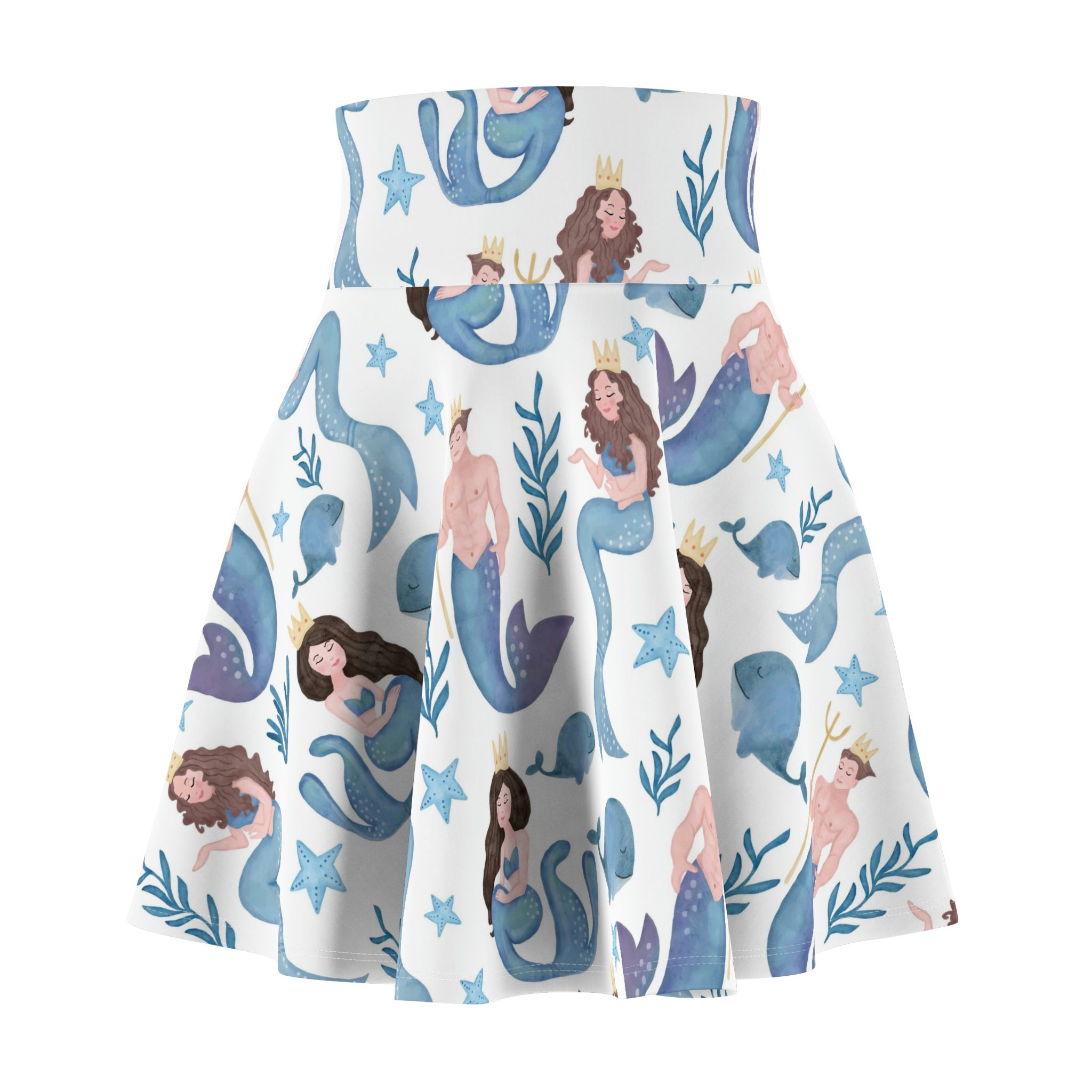 Watercolor Mermaids Print Women's Skater Skirt