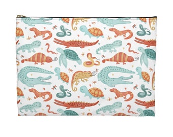 Watercolor Reptiles Printed Accessory Pouch