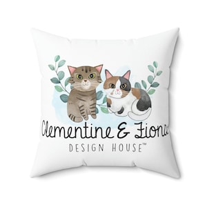 Clementine & Fiona Official Logo Cat Print Spun Polyester Square Pillow Case