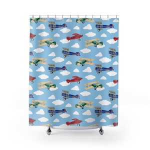 Vintage Airplanes Printed Shower Curtain