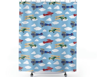 Vintage Airplanes Printed Shower Curtain