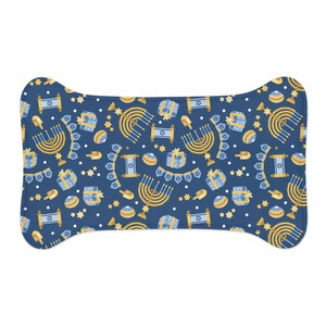 Tapis d&#39;alimentation pour animaux de compagnie Hannukah on Blue imprimé - Choisissez la taille