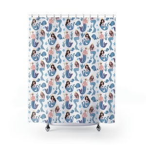 Watercolor Mermaids Print Shower Curtain
