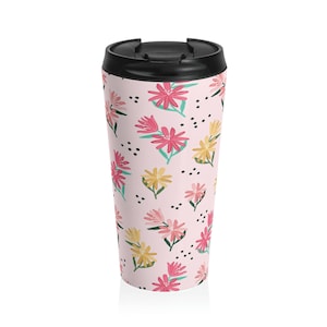 Michelle Floral Stainless Steel Travel Mug - insulated; hot cold; coffee; beverage