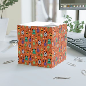 Monsters on Orange Print Sticky Sheet Note Block Cube