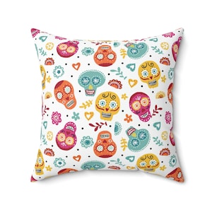 Sugar Skulls Print Spun Polyester Square Pillow Case
