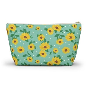 Sunflower Print Accessory Pouch w T-bottom