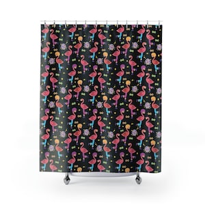 Roller Disco Flamingo Print Duschvorhang