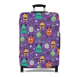 Monsters on Purple Print Luggage Cover - Suitcase sleeve, bag cover