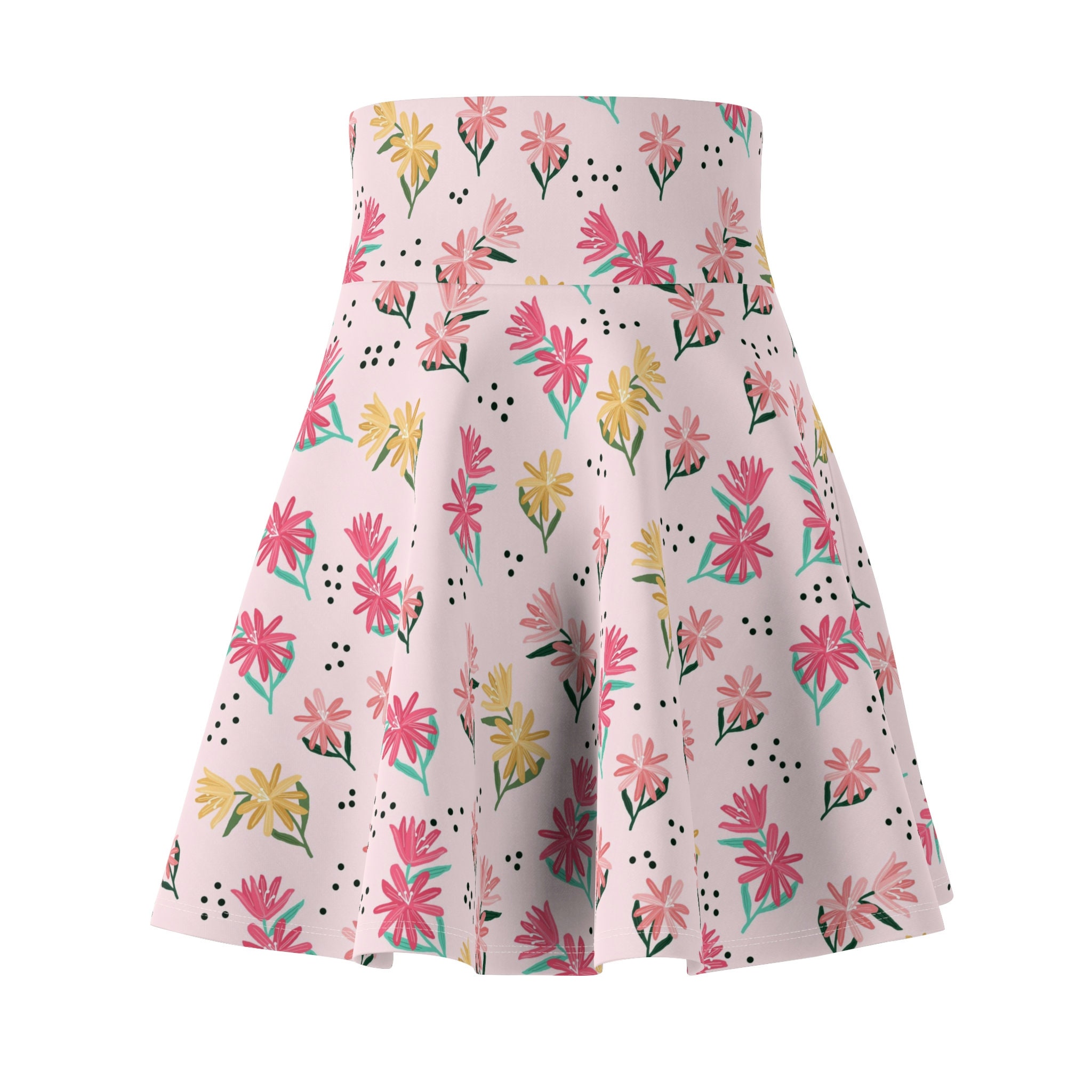 Michelle Floral Cute Flowers on Pink Skater Skirt, Women's Skater Skirt