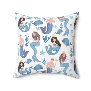 Watercolor Mermaids Spun Polyester Square Pillow Case