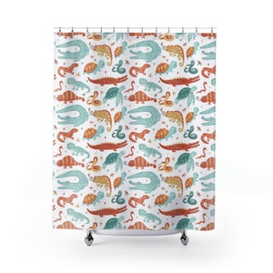Snake Shower Curtain, Antique Reptile Print on a Fabric Curtain for the  Bathroom, Vintage Decor. VIN005 