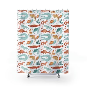 Watercolor Reptiles Print Shower Curtains