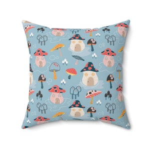 Mushroom Houses Spun Polyester Square Pillow Case