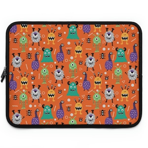 Monsters on Orange Printed Laptop Sleeve