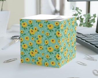 Sunflower Print Sticky Sheet Note Block Cube