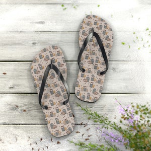 Trash Pandas Raccoon Print Flip Flops - beach sandals, shower shoes, casual footwear, poolside