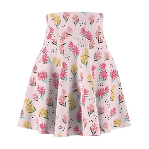 Michelle Floral Cute Flowers on Pink Print Women&#39;s Skater Skirt