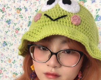 Crochet Keroppi Frog Sanrio Bucket Hat Kawaii Cute