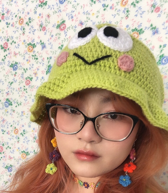 Crochet Keroppi Frog Sanrio Bucket Hat Kawaii Cute