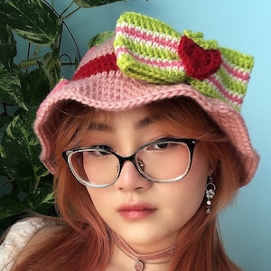 Crochet Strawberry Shortcake Pink Bucket Sun Hat Cute Cottagecore