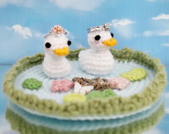 Crochet Duck Pond Trinket Jewelry Dish Tray Amigurumi Cute Kawaii