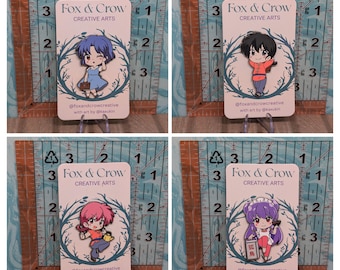 Set de 4 pines coleccionables de Ranma 1/2: Ranma (ambas formas), Akane y Shampoo