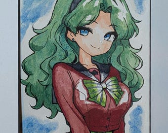 Original Sailor Neptune Watercolor Painting • Hattie Crowe • Sailor Moon
