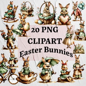 20 Watercolor Easter Bunny Clipart Printable High Quality PNGS For Junk Journals Paper Crafts Scrapbook Card For Commercial Use
