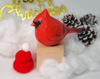 Northern Cardinal Bird Statue Wooden Hand Carved Painted Bird Ornaments