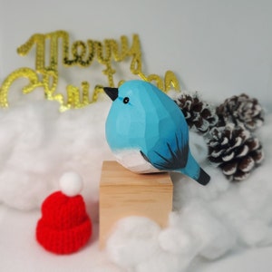 Mountain Bluebird 2 Statue Wooden Hand Carved Painted Bird Ornaments