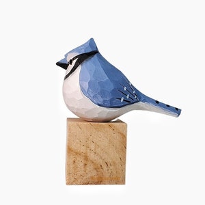 Blue Jay Bird Figurine Hand Carved Painted Wooden image 2